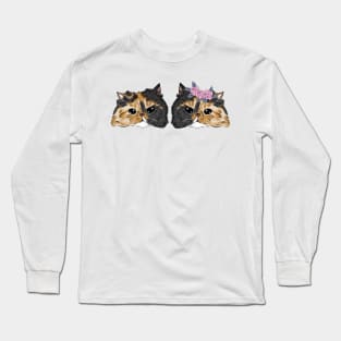 Twin Black Brown Cat Couple _ Bunniesmee Long Sleeve T-Shirt